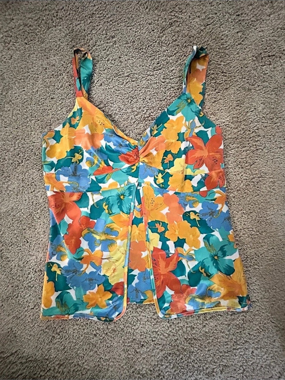 Nicole Miller Floral Top in Blue & Orange Like New Size 8